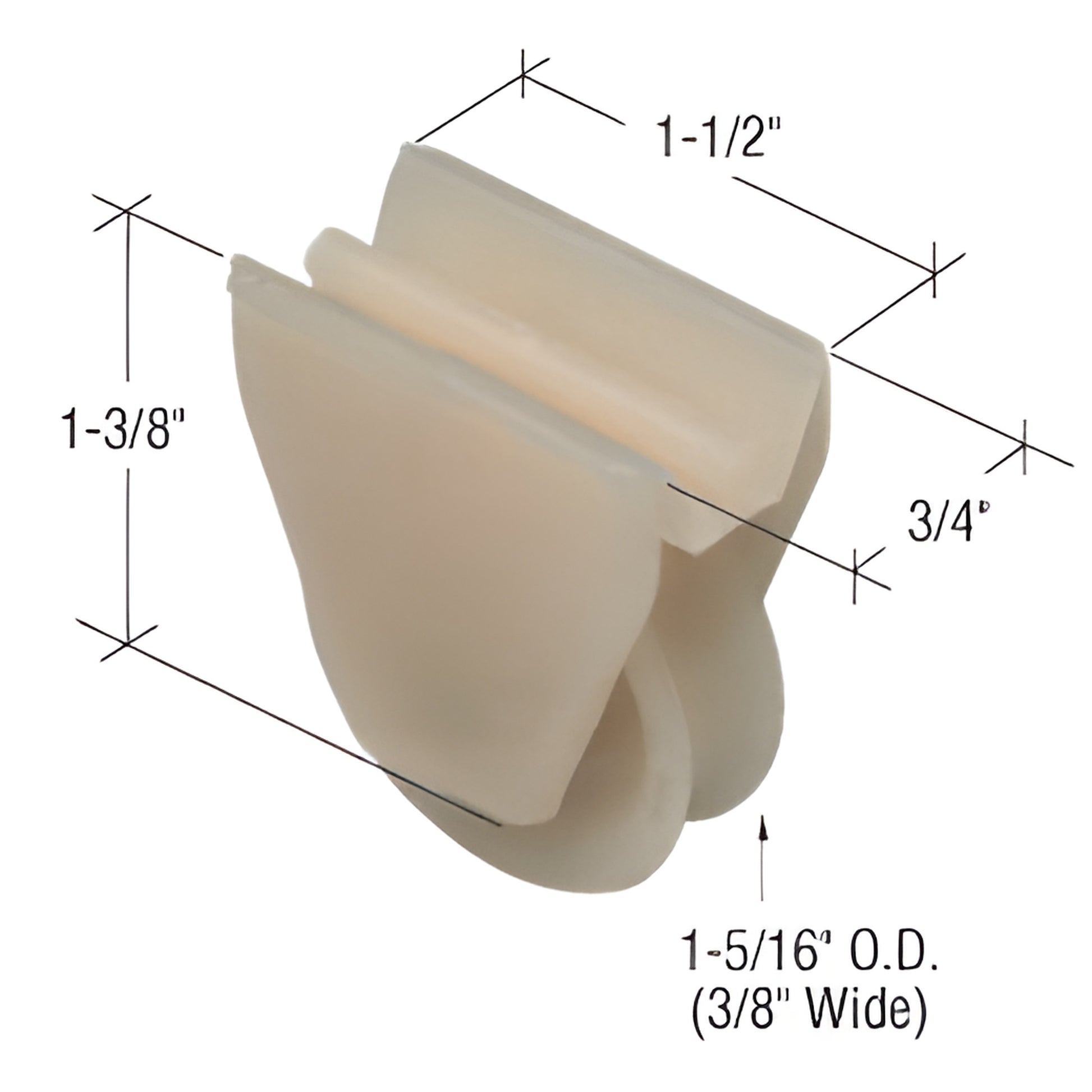 CRL D1565 nylon sliding door roller assembly, 1-1/2" x 1-3/8" housing with 3/8" wide nylon double wheel.
