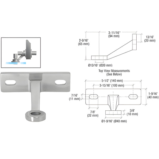 CRL FMH1BS stainless steel wall-to-glass fitting with studs and cap nuts, shown with dimension diagram for 27mm glass