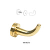 Unlacquered brass Designer Series robe hook with through-glass mounting hardware (DRH1ULBR)