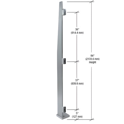 MET84LEBS: 84" brushed stainless steel Metropolis windscreen post with 3/4" face trim and three glass clamps.