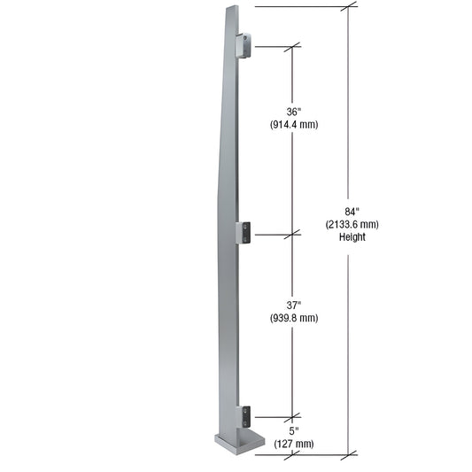 MET84LEBS: 84" brushed stainless steel Metropolis windscreen post with 3/4" face trim and three glass clamps.