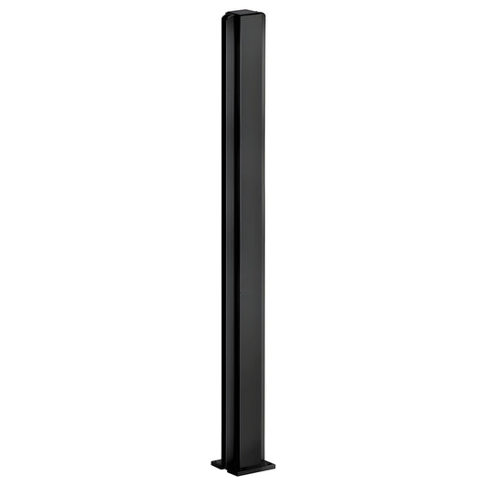 Matte black aluminum 30" center partition post (D990MBL30C), 1-1/8" square tube with 2" base and glazing channel.