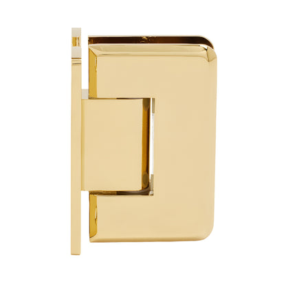 Ultra Brass Pinnacle shower hinge (P1N037UBR), solid brass H back plate, beveled edges, fits 8-12 mm tempered glass