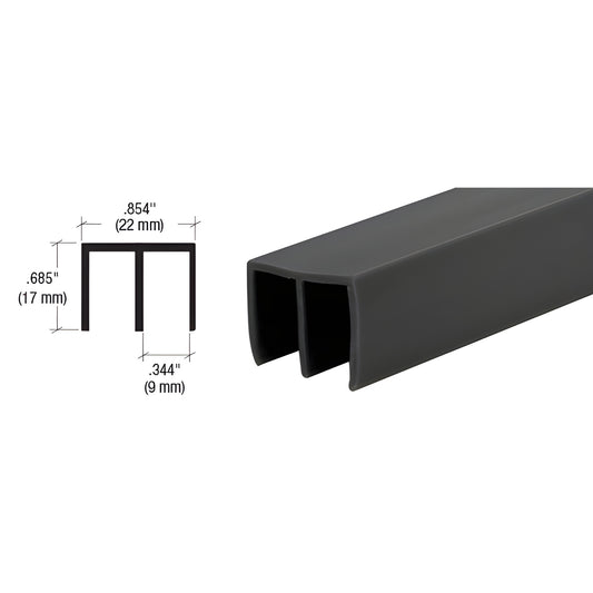D712BL black PVC upper sliding track for 1/4" (6mm) panels - dual-channel profile, close-up view, 144" stock length