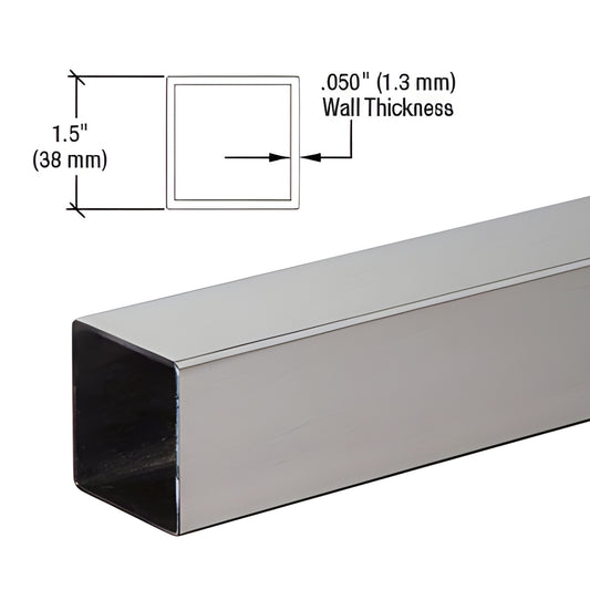 HRS15BS 1.5" brushed stainless (304) square tubing, .050" wall - architectural handrail/mullion stock