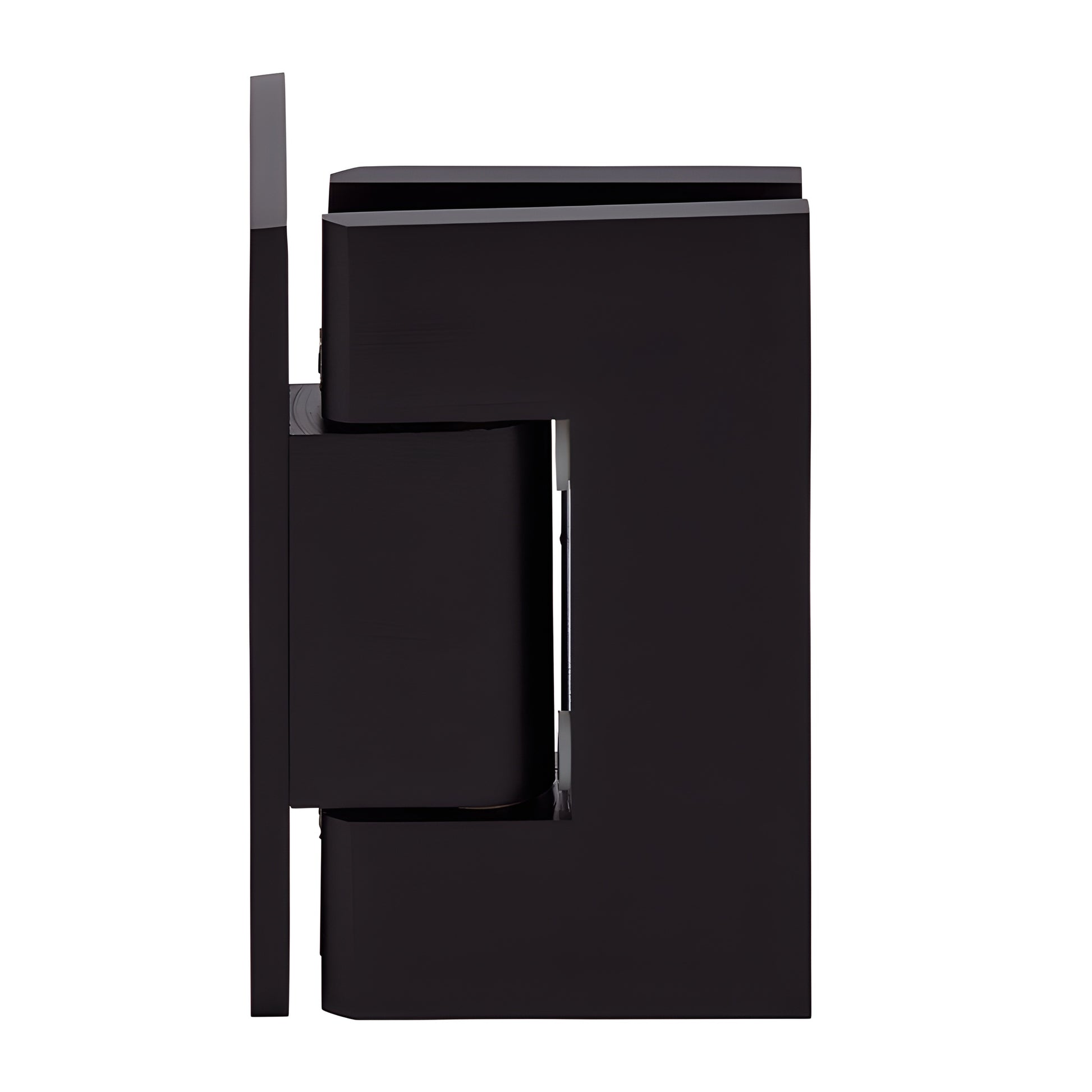 JRG0440RB oil-rubbed bronze solid brass frameless shower hinge, wall-mount offset, fits 6-8mm glass, self-centering.