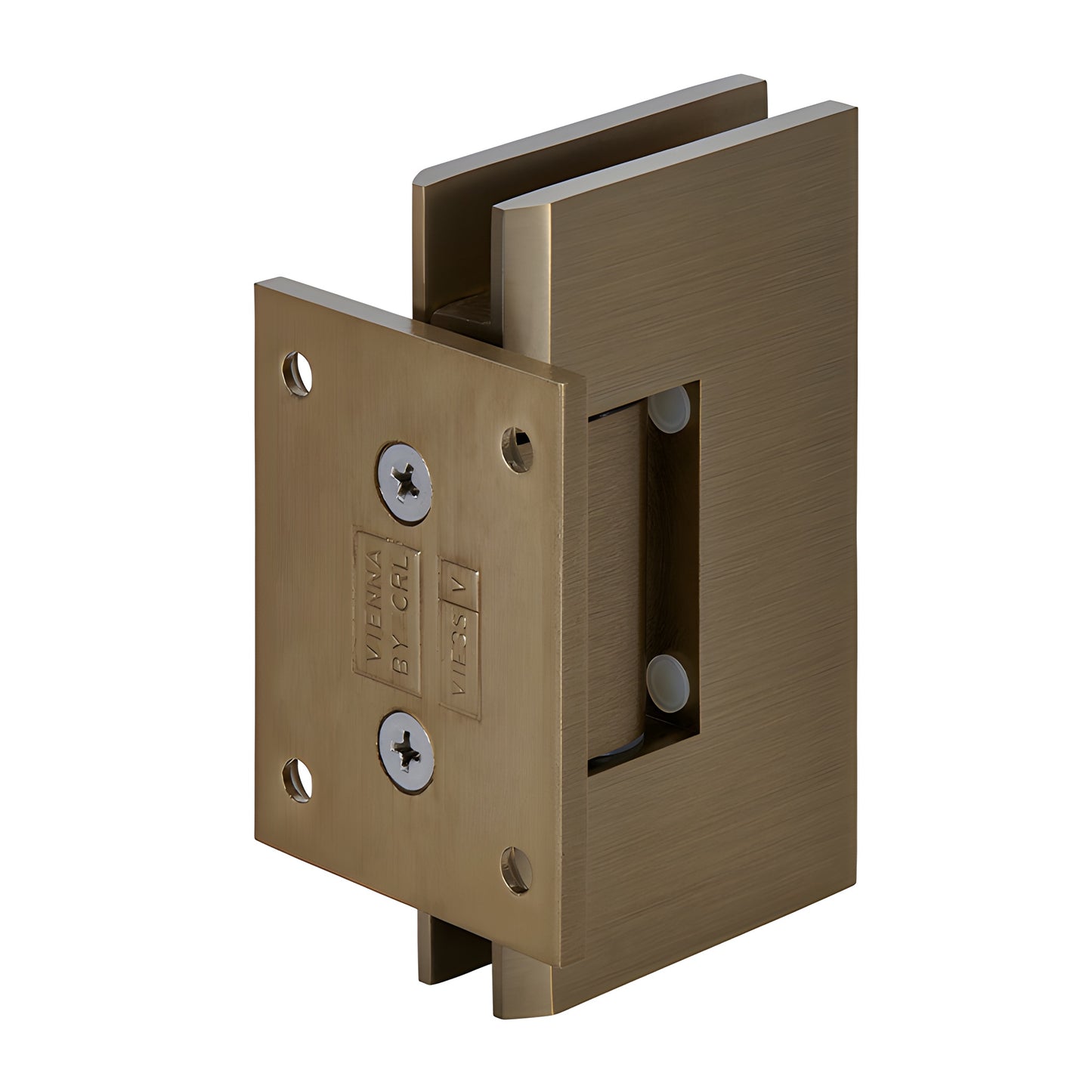 CRL Vienna solid brass shower door hinge, brushed bronze finish, short back plate, for 3/8-1/2" tempered glass (SKU V1E074BBR
