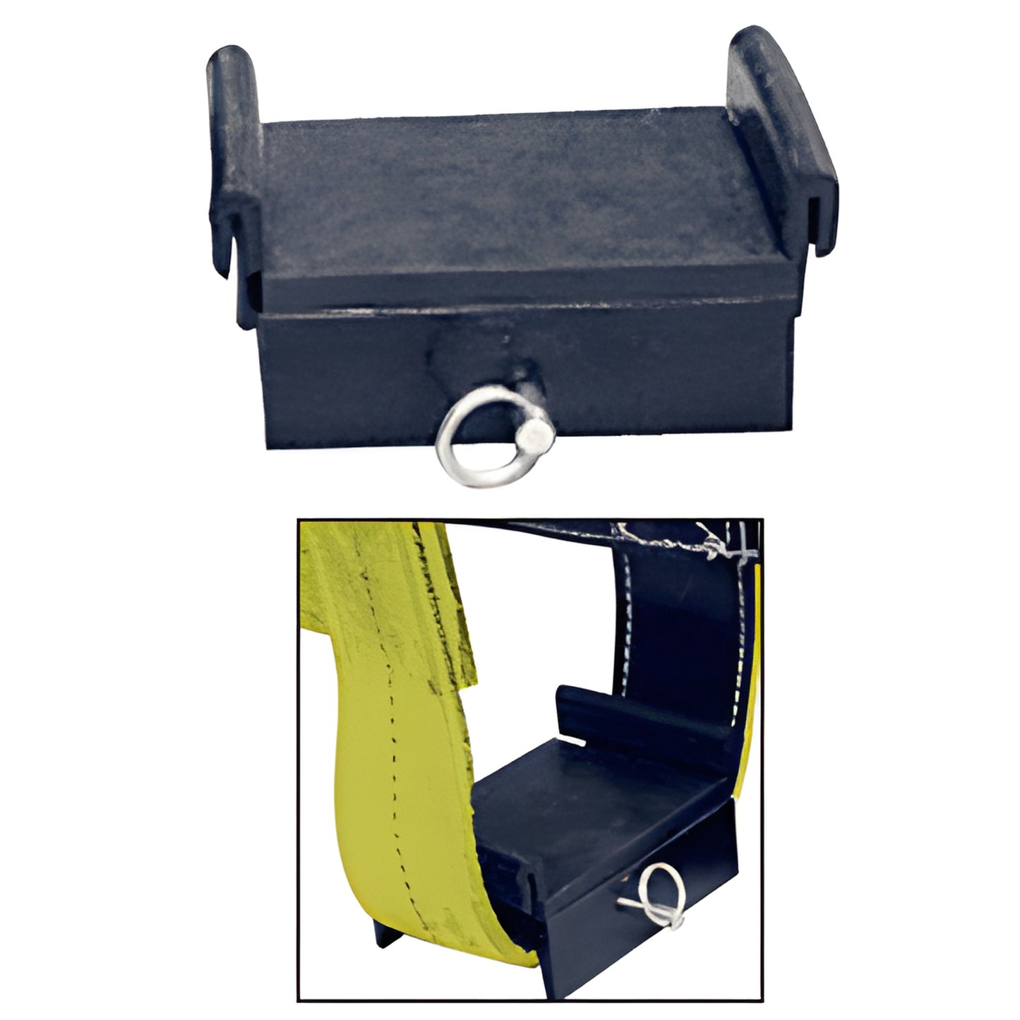 CRL neoprene-lined steel sling shoe block with quick-release pin for glass slings, 6-3/4in, sold in pairs.