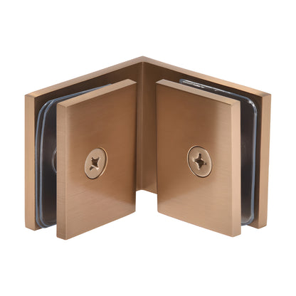 Dark brushed bronze solid brass 90 glass-to-glass clamp for 3/8-1/2 glass (SKU SGC90DBBZ)