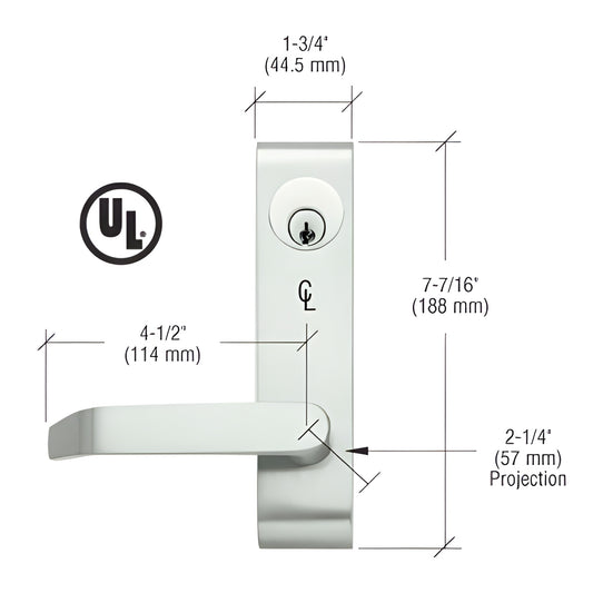 Jackson locking flat lever outside trim, aluminum finish, keyed, slim 1-3/4" escutcheon for rim panic devices (SKU 9500LVNL02