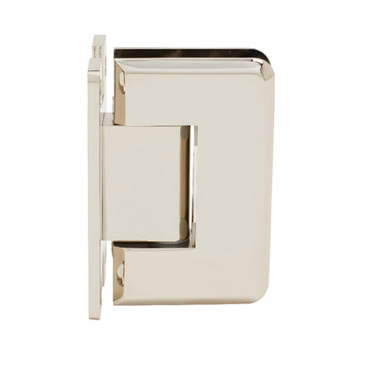 Polished nickel Pinnacle brass shower hinge for 8-12mm frameless glass, beveled edge, self-centering, SKU P1N537PN