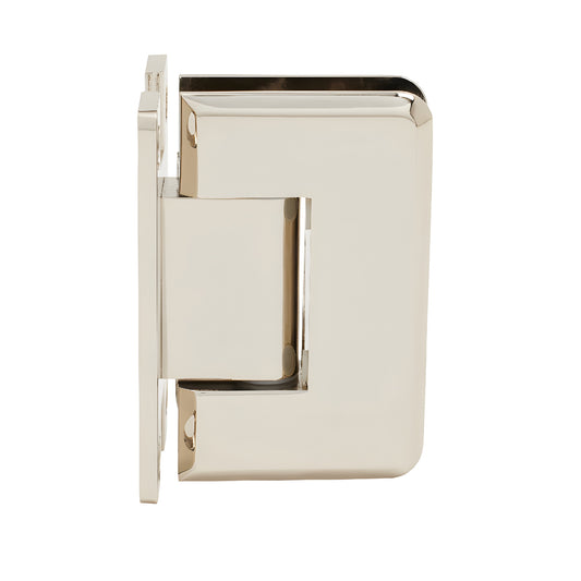 Polished nickel Pinnacle brass shower hinge for 8-12mm frameless glass, beveled edge, self-centering, SKU P1N537PN
