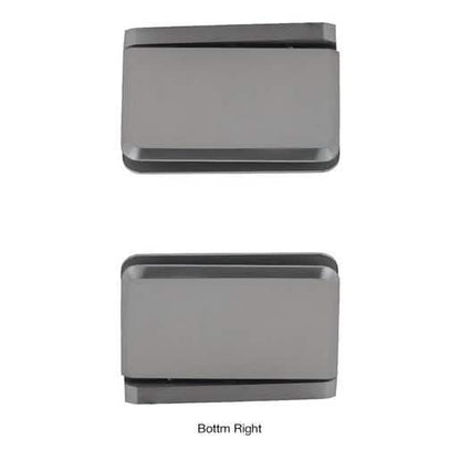 Close-up of CRL Brushed Nickel Prima 01 Series Hinge, Pin Top Left/Bottom Right Mount.