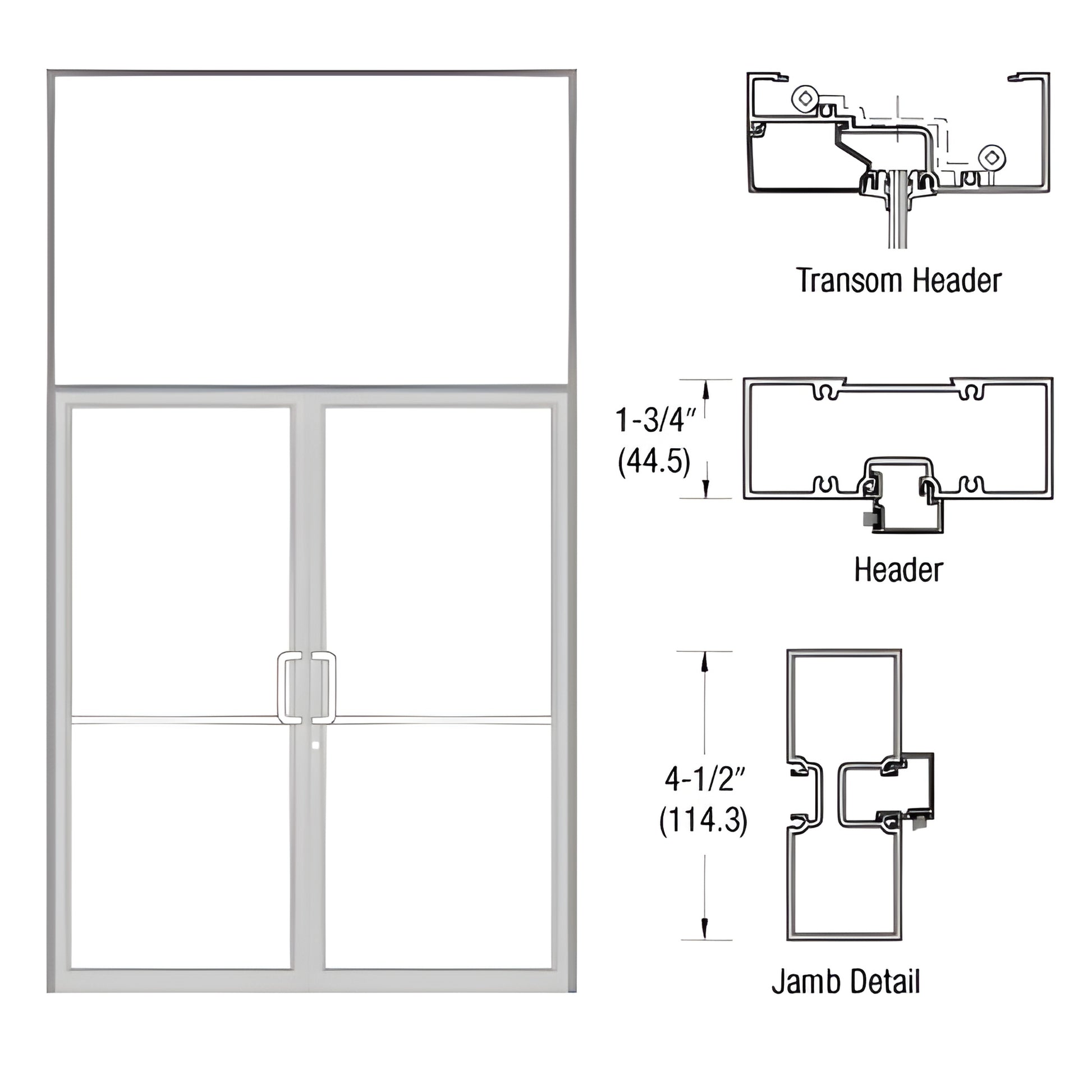 Clear anodized aluminum transom frame SKU FR62511 for 72 84 double butt hinge door, includes threshold, jamb and header