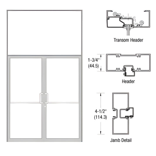 Clear anodized aluminum transom frame SKU FR62511 for 72 84 double butt hinge door, includes threshold, jamb and header