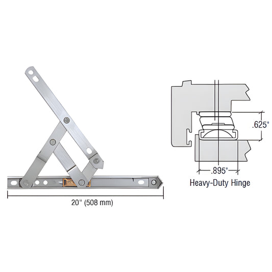 Stainless steel 4 bar casement hinge 20 in, non handed, 55 stop - SKU EP28023