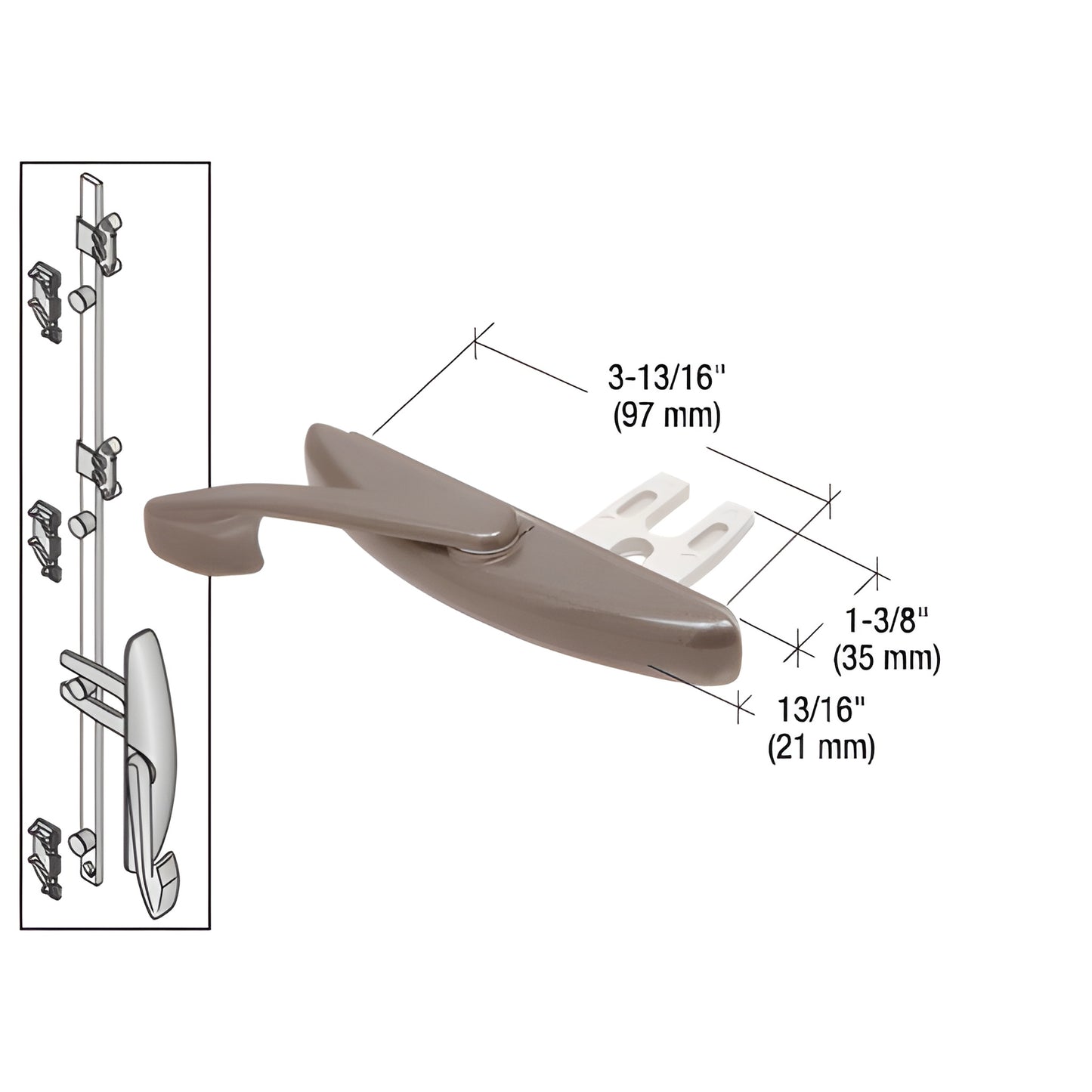 WH12422 multi-point latch actuator, black bronze anodized window handle with snap-on tie bar guides and progressive locking