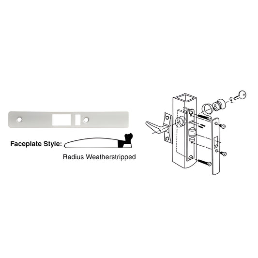 CRL DL2143A aluminum radius faceplate w/ weatherstrip 1 x 6-7/8 in for DL2140 deadlatch