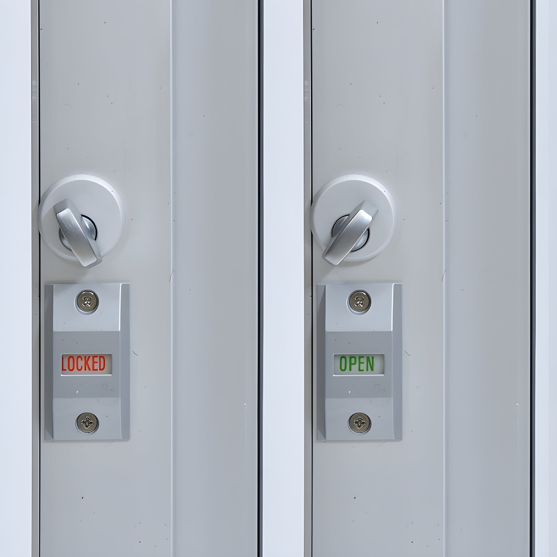 Satin anodized aluminum self-closing XO service window, 471 2" 433 4", sliding panels, thumb-turn lock, full bottom track.