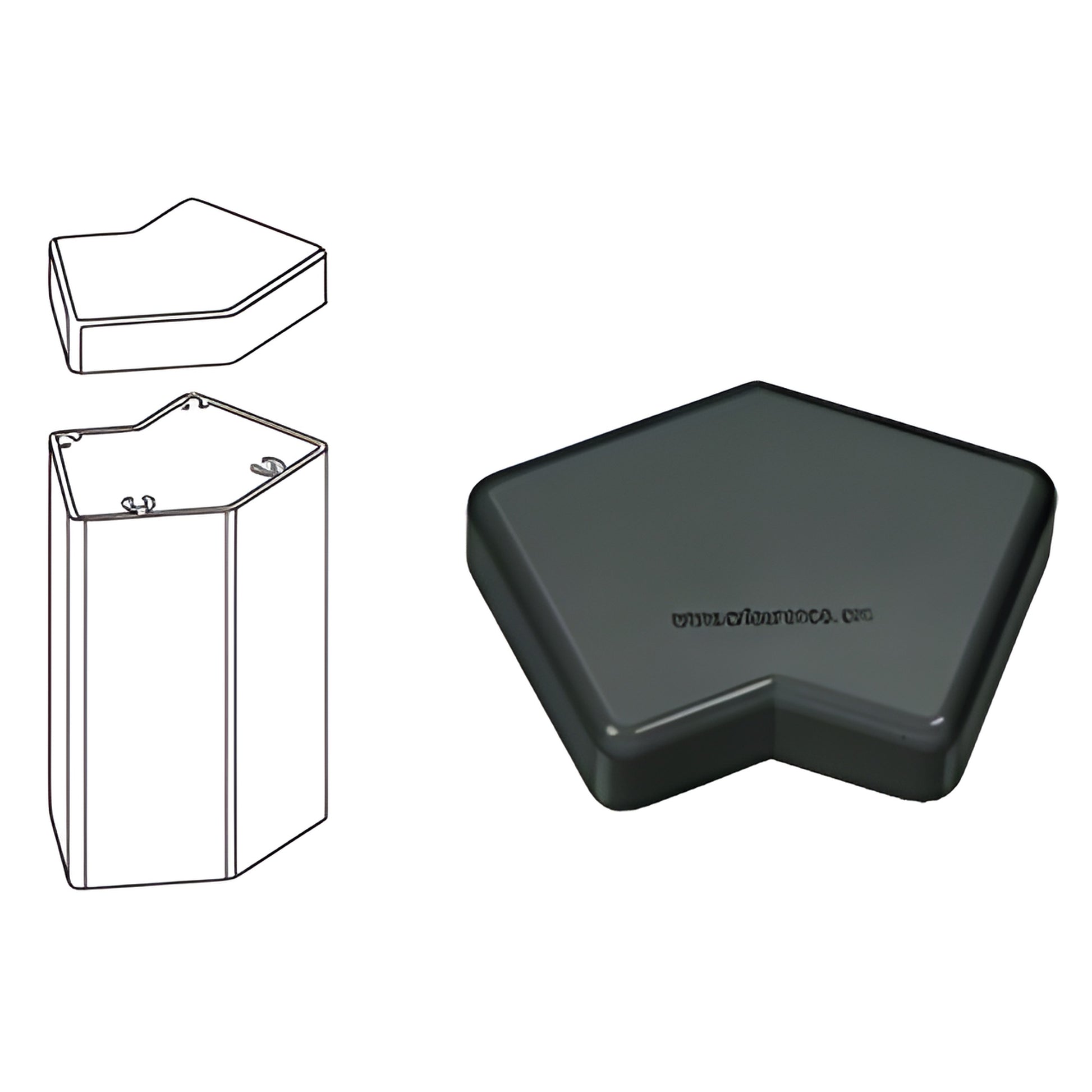 PC45BL matte black 135 aluminum pentagon-shaped post cap for 100 Series vertical posts, fits top edge, smooth finish
