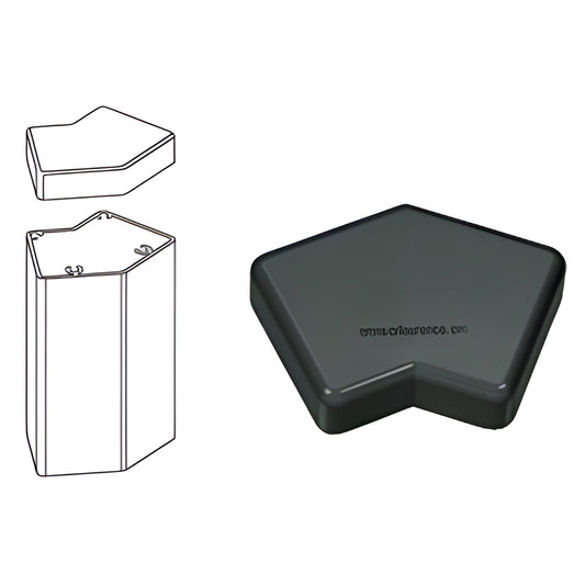 PC45BL matte black 135 aluminum pentagon-shaped post cap for 100 Series vertical posts, fits top edge, smooth finish