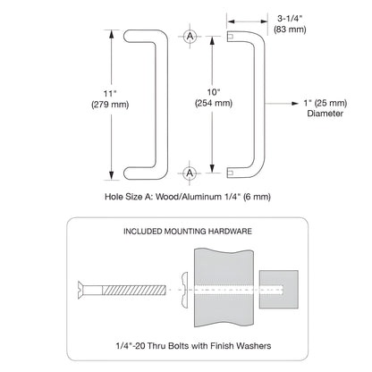 Satin anodized 1 in. offset solid-aluminum door pull with two 1/4-20 thru-bolts, SKU 2952A