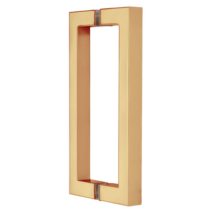 SQ8X8ULBR unlacquered brass square-corner rectangular glass door pull handle, back-to-back pair, 8 in center-to-center