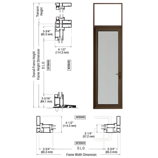 Out-swing single patio door with transom, Black Bronze Anodized frame, 1" IG, five-point lock. SKU PNL91522R0