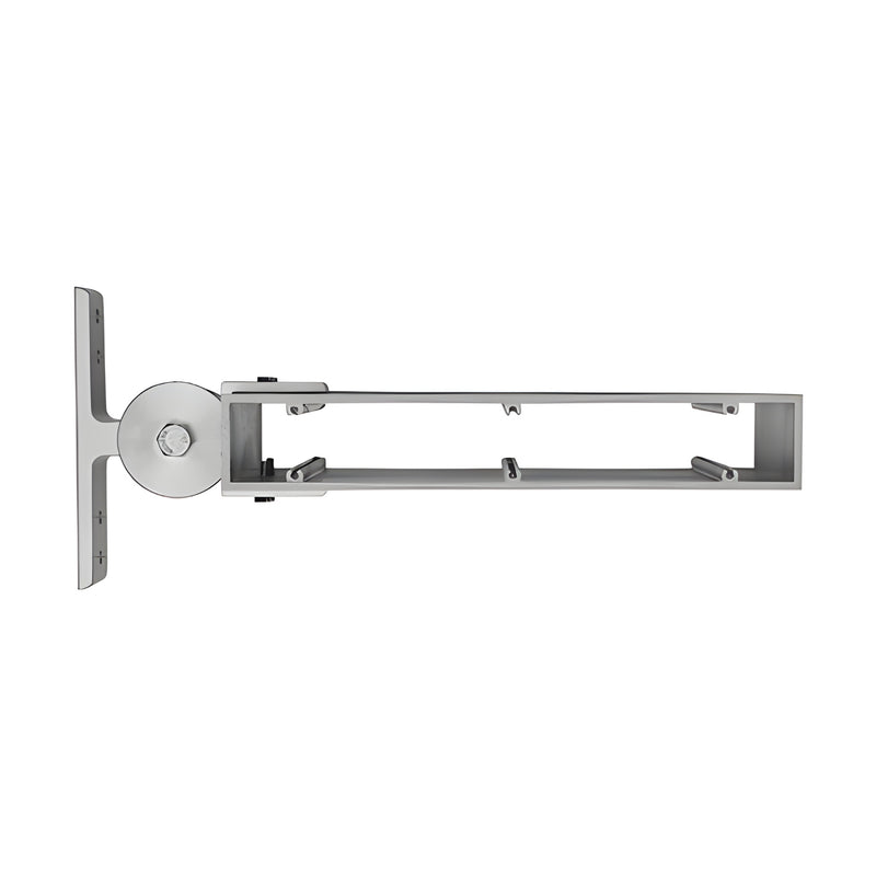 Silver rectangular single-blade adjustable mounting bracket for facade sunshades (SKU AWSB7A), 15 angle positions.