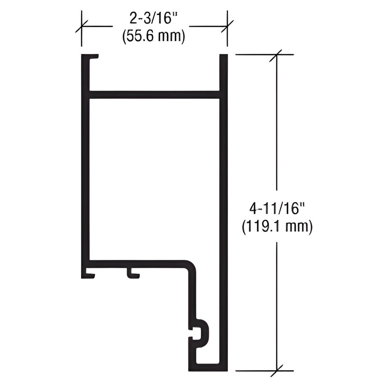 Aluminum extrusion profile (SKU 1E40222), black bronze anodized, cross-section with 2-3/16" width and 4-11/16" height.