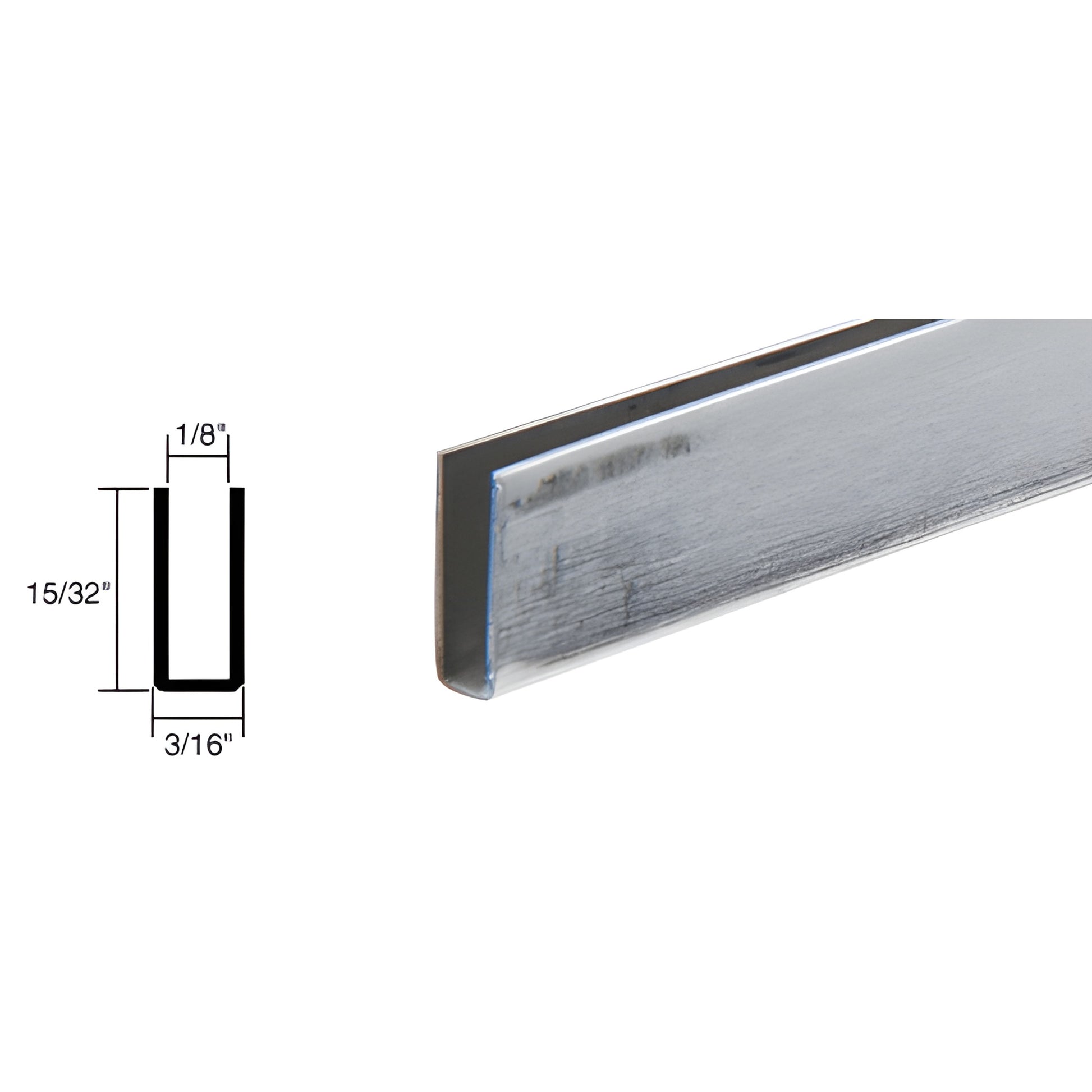 CRL aluminum edge wrap U-channel, mill finish, 15/32 in H 3/16 in W 1/8 in opening - SKU 35051