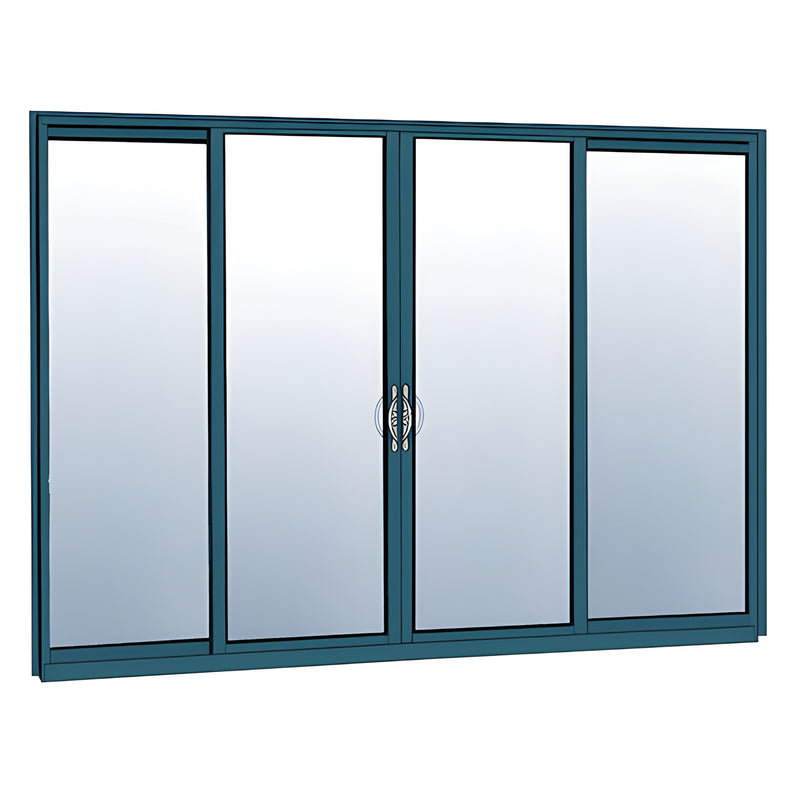 Series 3000 four-panel thermally broken exterior sliding door in custom Kynar teal with center handles, SKU HS342FN71S