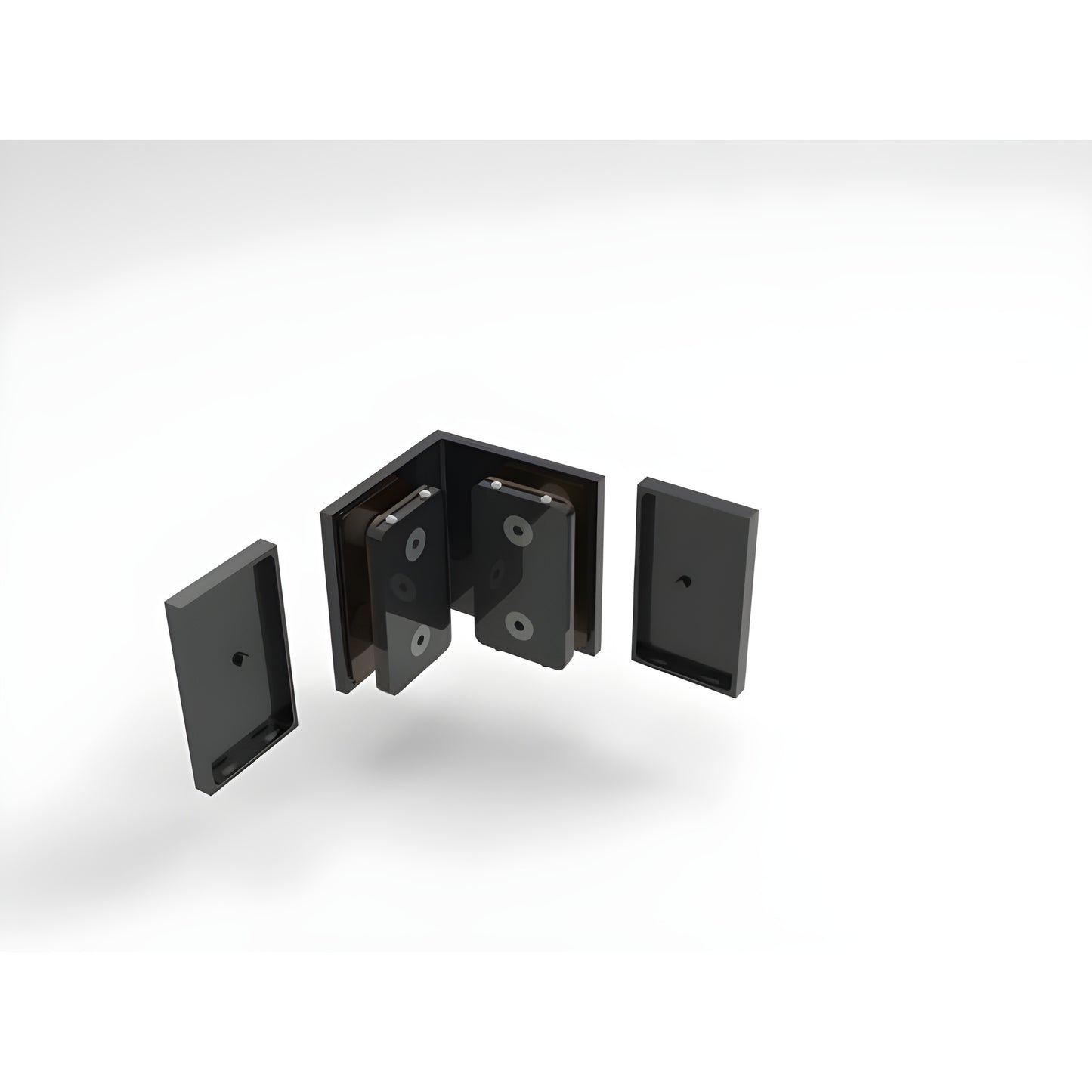 BEL090MBL matte black Bellagio 90deg glass-to-glass brass shower bracket, square corner with snap-on cover