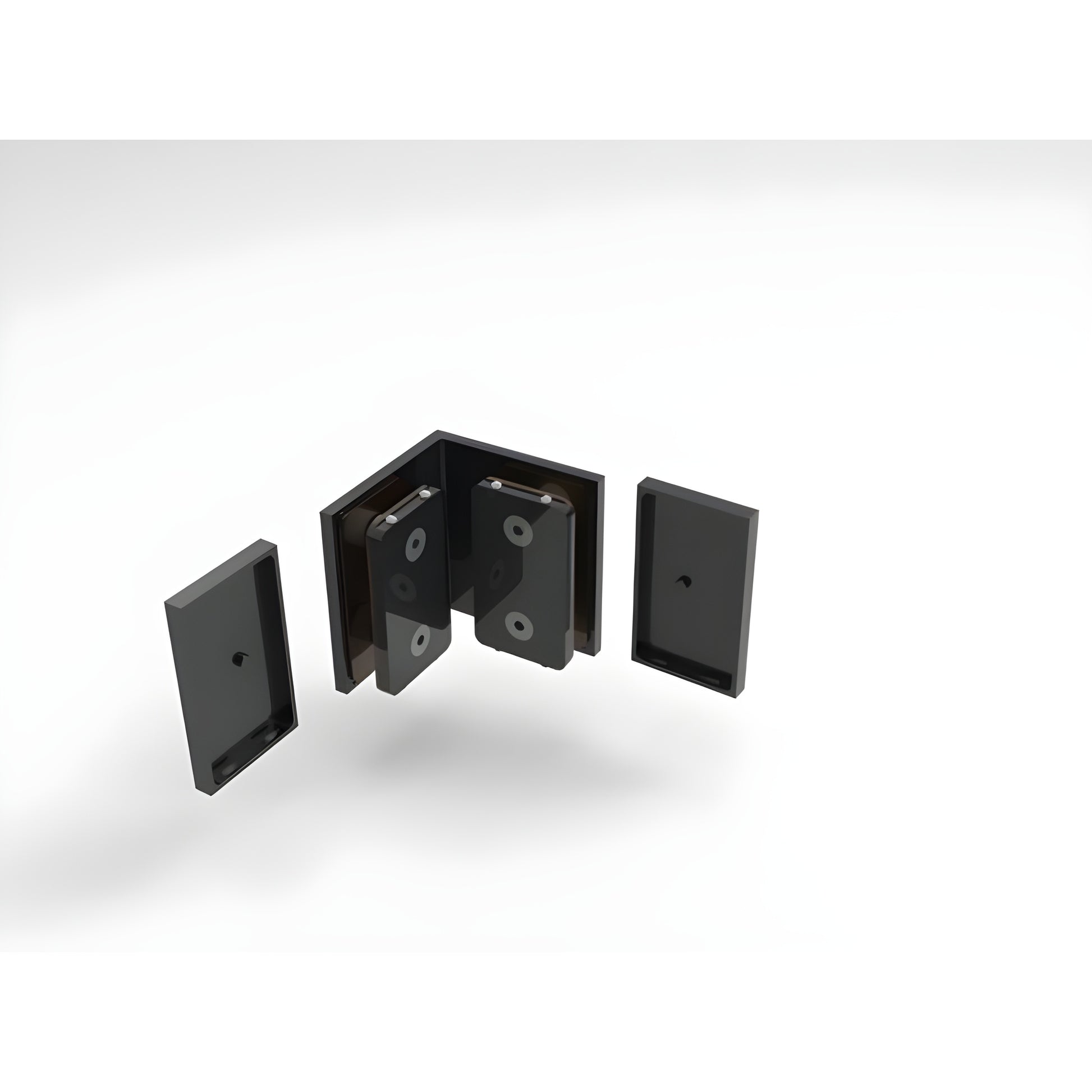 BEL090MBL matte black Bellagio 90deg glass-to-glass brass shower bracket, square corner with snap-on cover