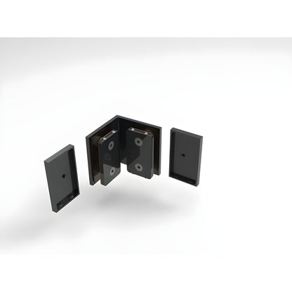 BEL090MBL matte black Bellagio 90deg glass-to-glass brass shower bracket, square corner with snap-on cover