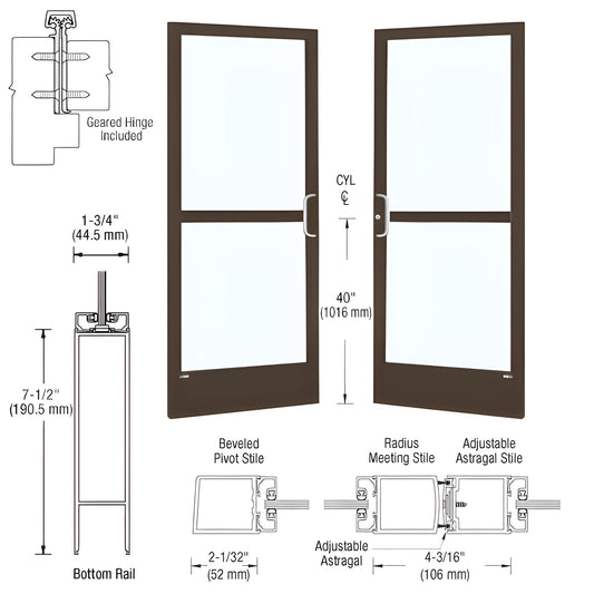 HZ22822 narrow-stile commercial entrance door, black bronze anodized, dual large glass panels, 71 2" bottom rail, hardware-read