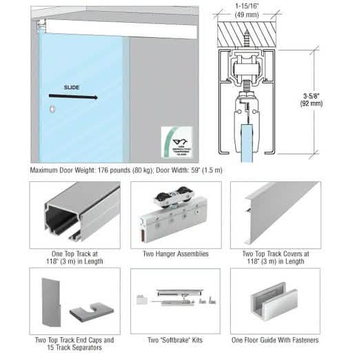CRL51 Series Ceiling Mount Single Slider Kit for seamless, modern glass door installations