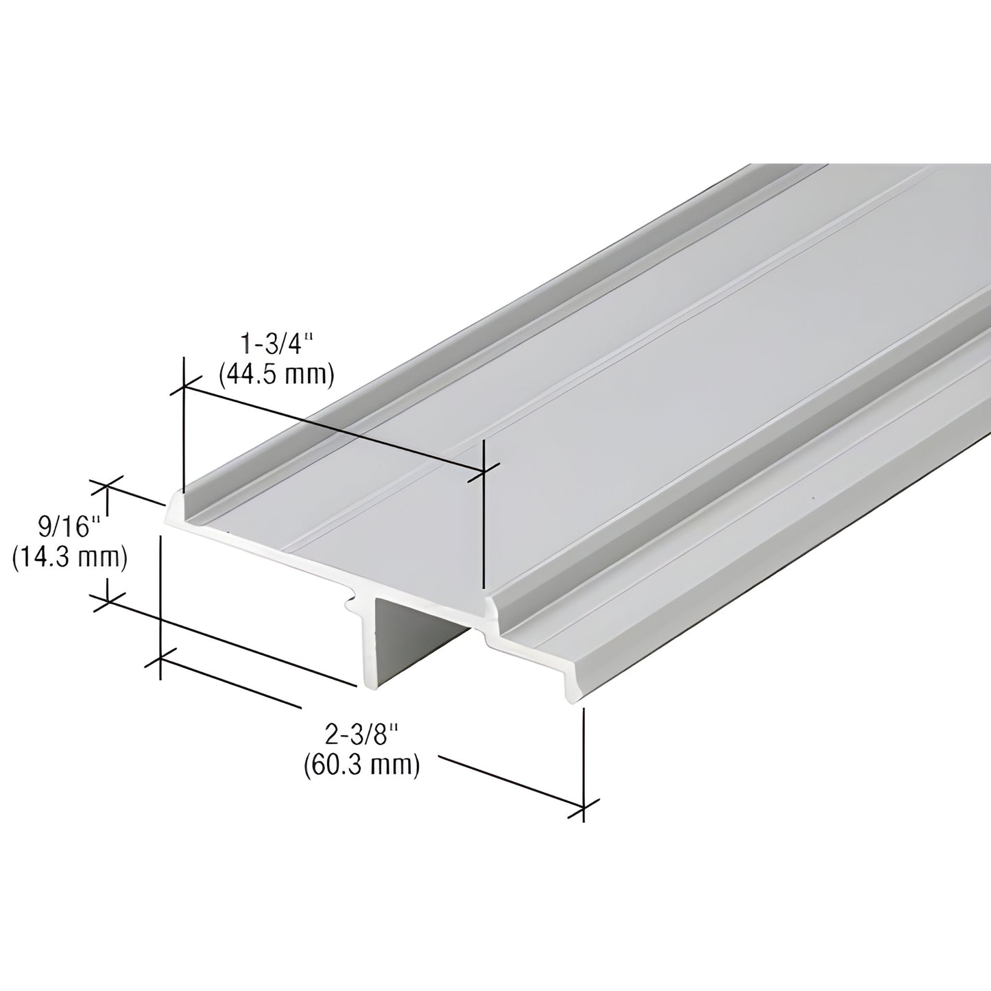 Clear anodized extruded aluminum profile (SKU 1G14711), T-shaped architectural trim showing 1-3/4" and 2-3/8" dims