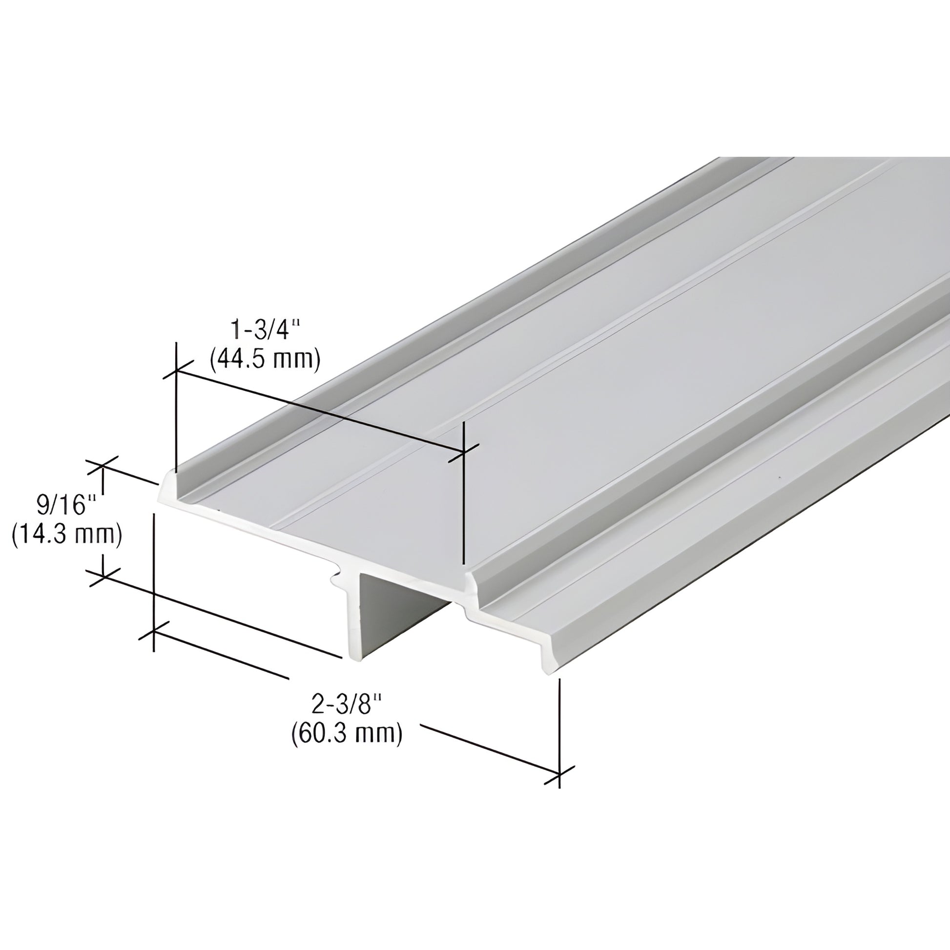 Clear anodized extruded aluminum profile (SKU 1G14711), T-shaped architectural trim showing 1-3/4" and 2-3/8" dims