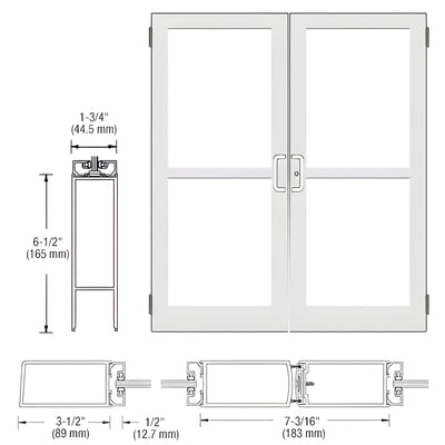 CRL-U.S. Aluminum White KYNAR® Paint Custom Pair Series 400 Medium Stile Butt Hinged Entrance Door With Panics for Surface Mount Door Closers
