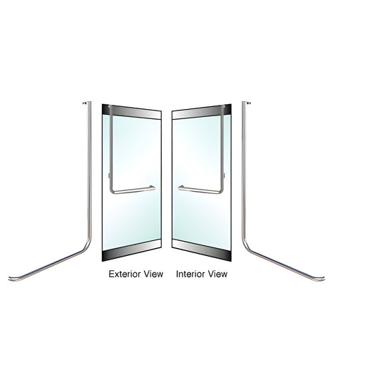 Brushed stainless steel tubular dummy panic handle for 1/2" tempered glass doors, right-hand. SKU DH100D5RBS