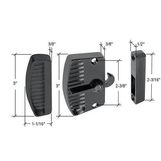 CRL Black Sliding Screen Door Latch with 2-3/8" Screw Holes for Secure Installation