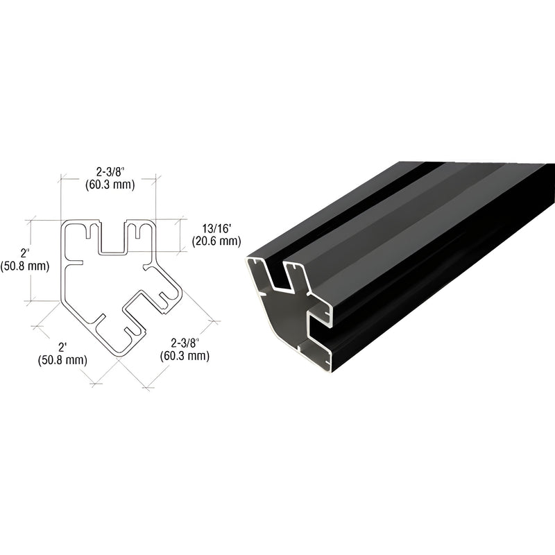 SP560BL matte-black aluminum rectangular windscreen post, 60 in long, 2 in x 2-3/8 in profile with CAD section view
