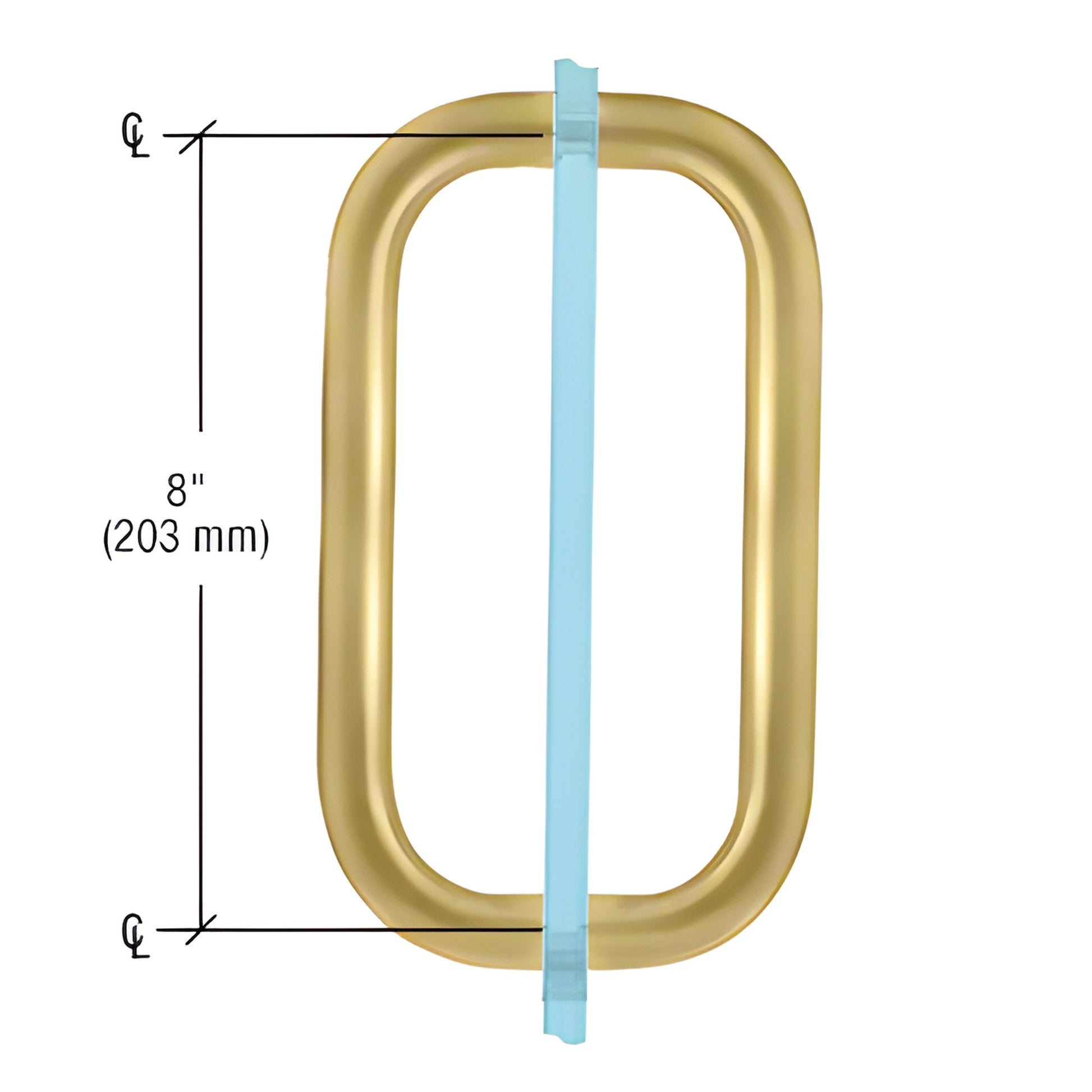 Satin brass solid 3/4 glass pull handle, 8 c-c back-to-back for 1/4-1/2 glass (SKU BPD8SB)