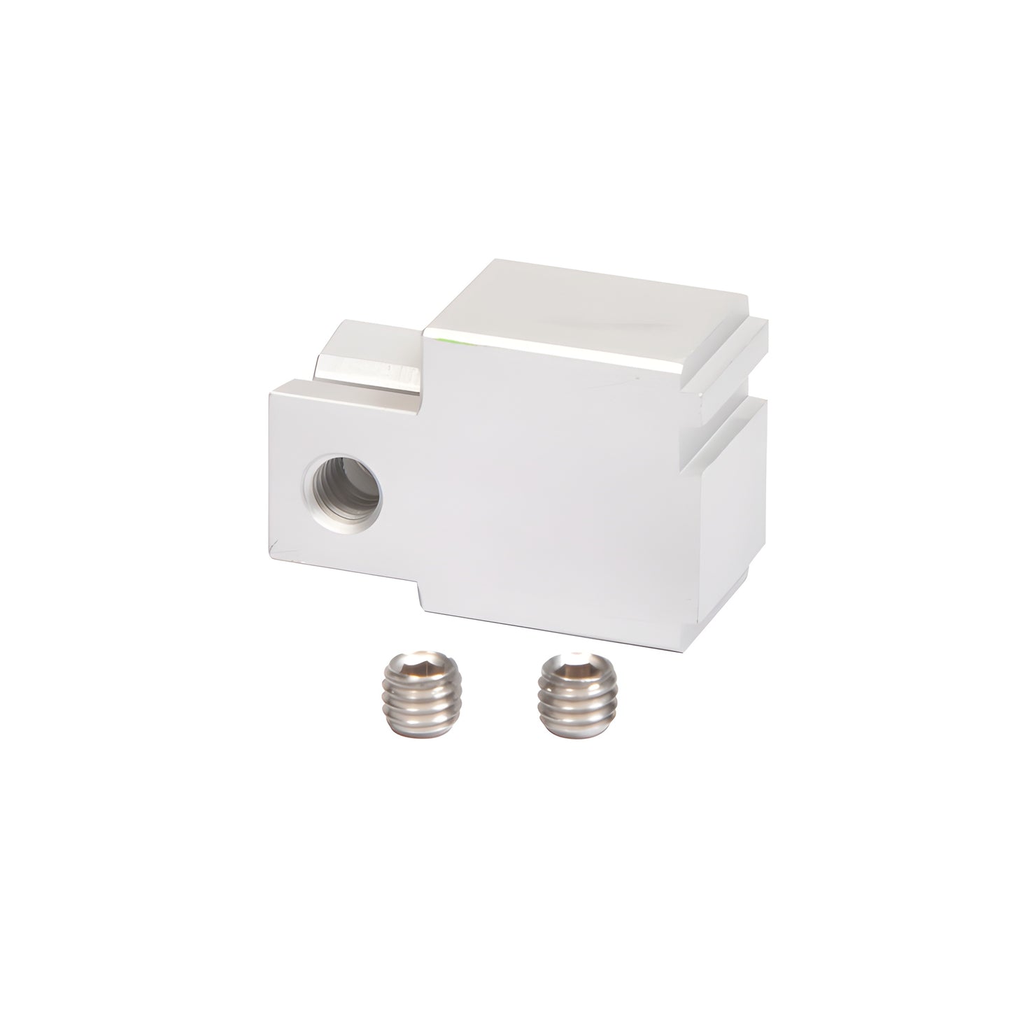 Satin anodized CRL Fallbrook XL NY filler block (SKU FXNYBSA) with two set screws.