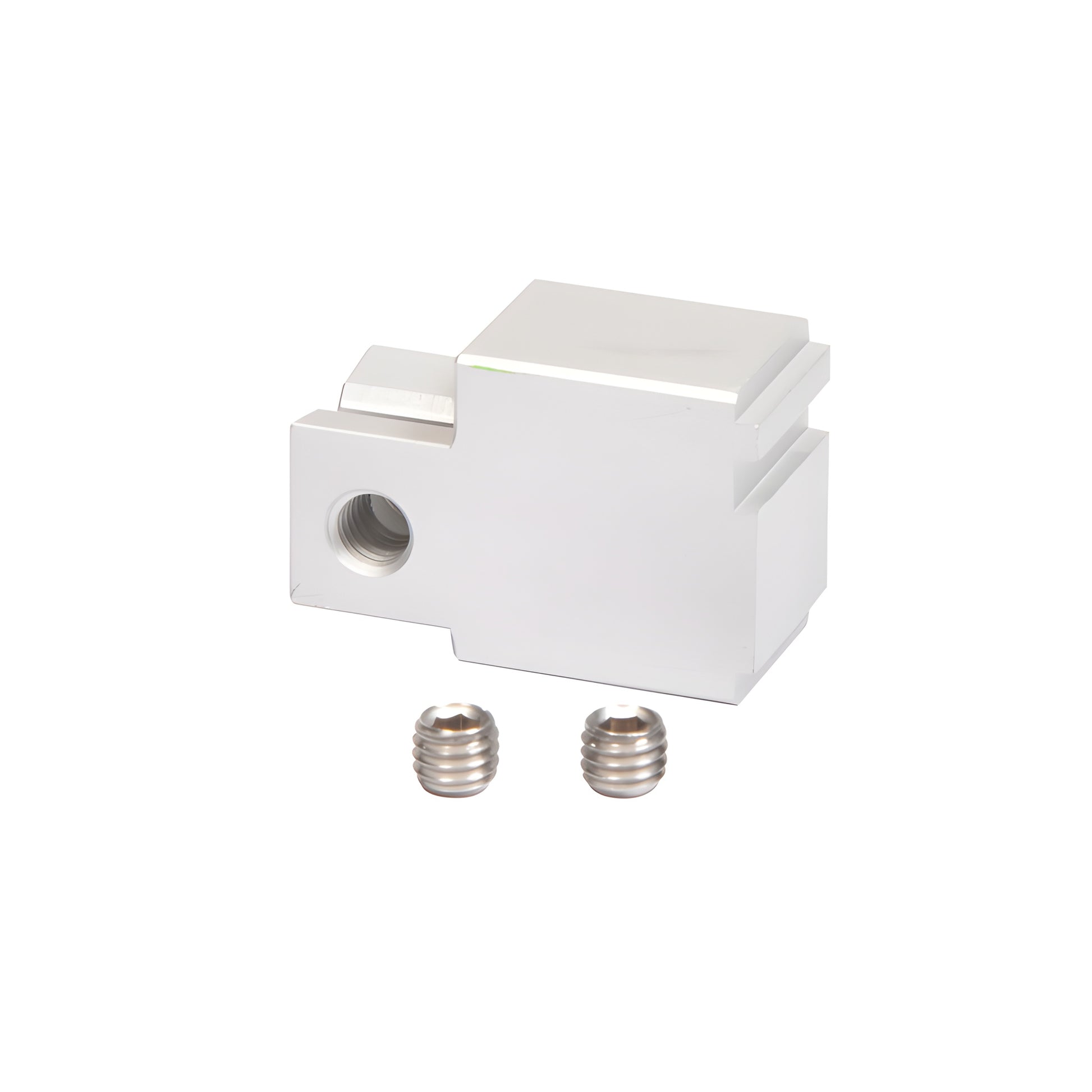 Satin anodized CRL Fallbrook XL NY filler block (SKU FXNYBSA) with two set screws.