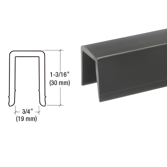 GR7PV black rigid vinyl cap-rail insert, U-channel profile, 3/4" (19mm) wide 1 3/16" (30mm) tall for glass railing