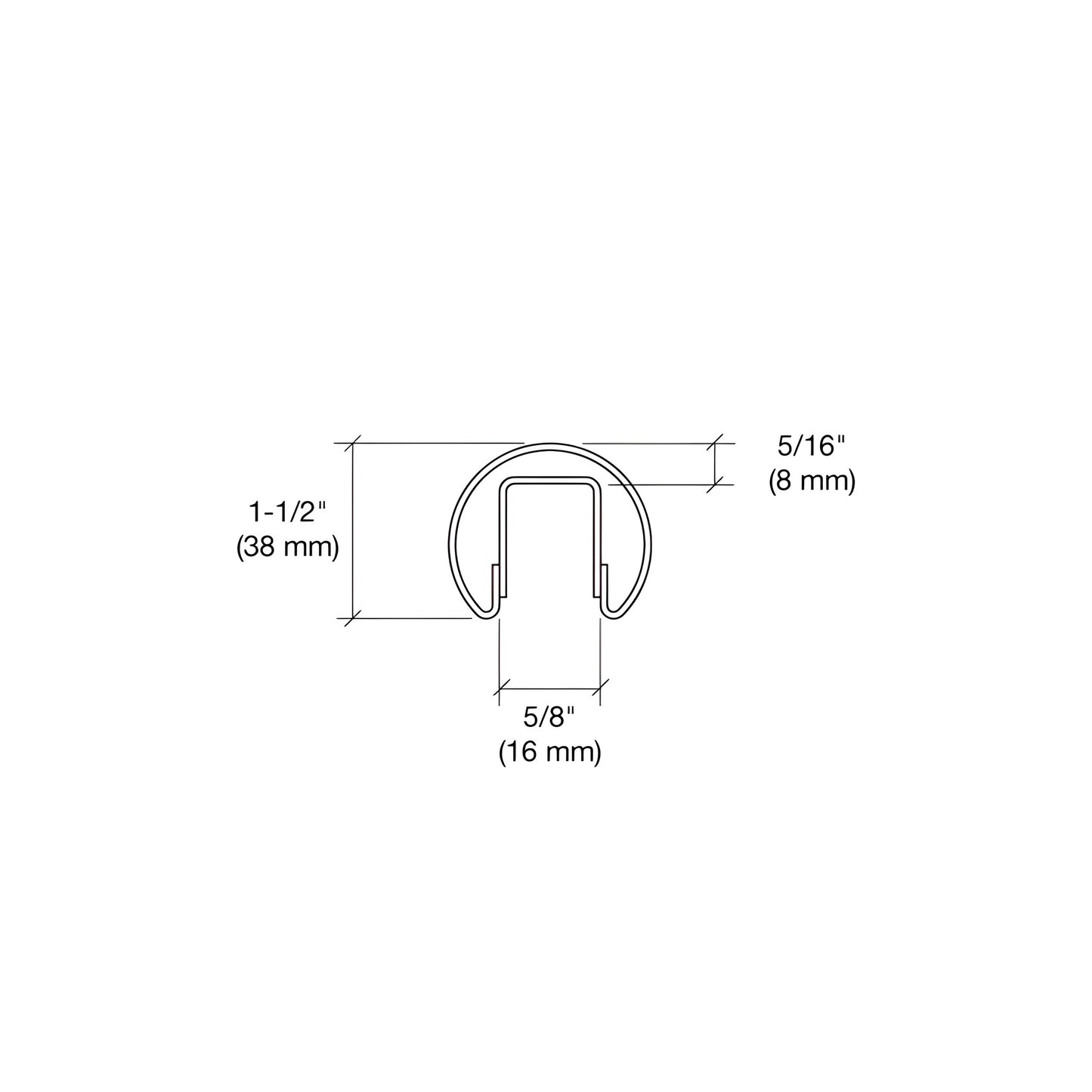 Satin brass round cap rail SKU GR15SB, 1-1/2 dia, internal channel fits 1/2 glass, 120 length