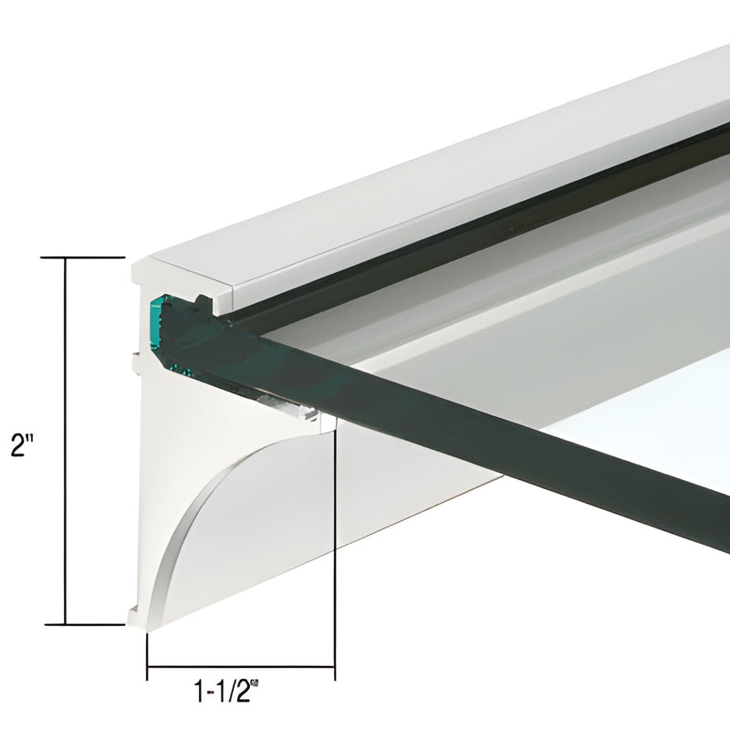 SE1436BA 36in brite-anodized aluminum glass shelf extrusion, 2in high 1.5in deep, fits 1/4in glass.