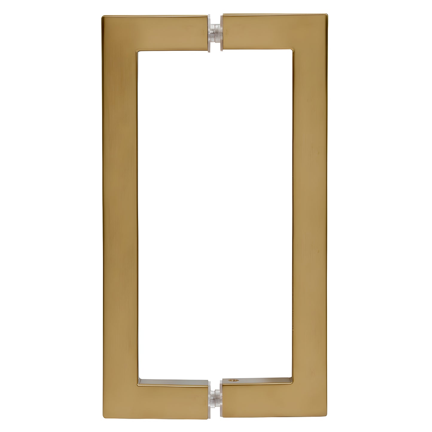 Brushed bronze square corner rectangular back to back door pull (brass), fits 1/4-1/2" glass, SKU SQ8X8BBRZ